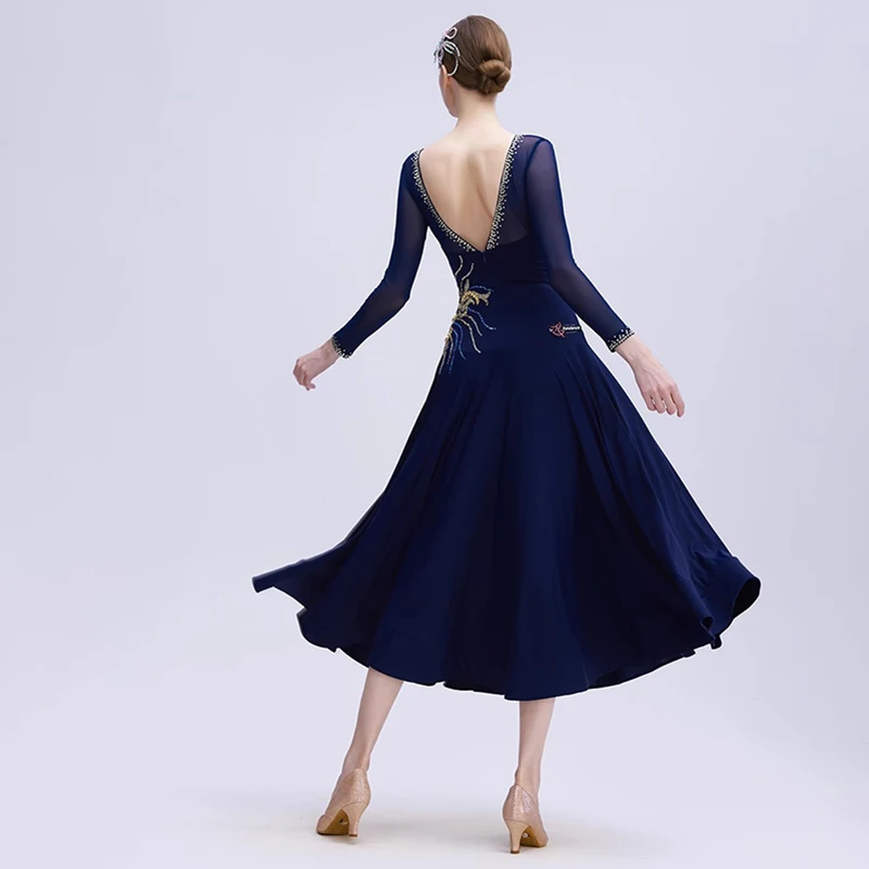 Vestido de valsa personalizado 2025, novo vestido de competição de dança de salão, roupas de festa, padrão feminino, dança moderna, performance de palco