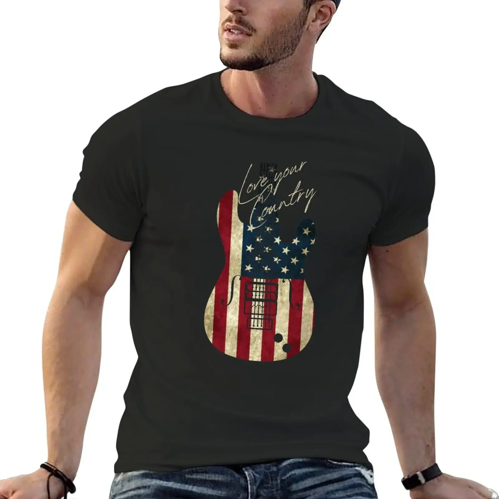 

Love Your Country US Flag Themed Guitar 4th of July Memorial Day T-Shirt anime t shirts baggy shirts t shirts for men pack