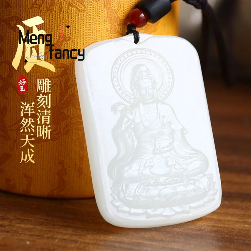 

Natural Afghan White Jade Avalokitesvara Bodhisattva of the South China Sea Pendant National Style Fashion Jewelry Holiday Gifts