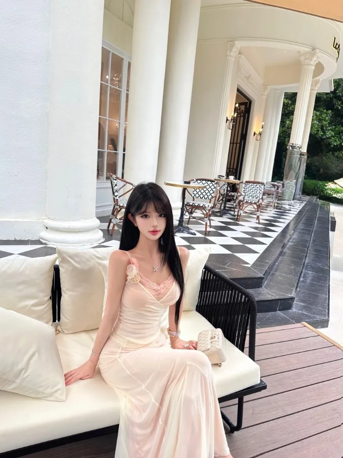 

Cinnamon Apricot Splice Vest Strap Slim Fit Midi Skirt Summer Fashion Set Sleeveless Women's Fashion Set Polyester Fabric