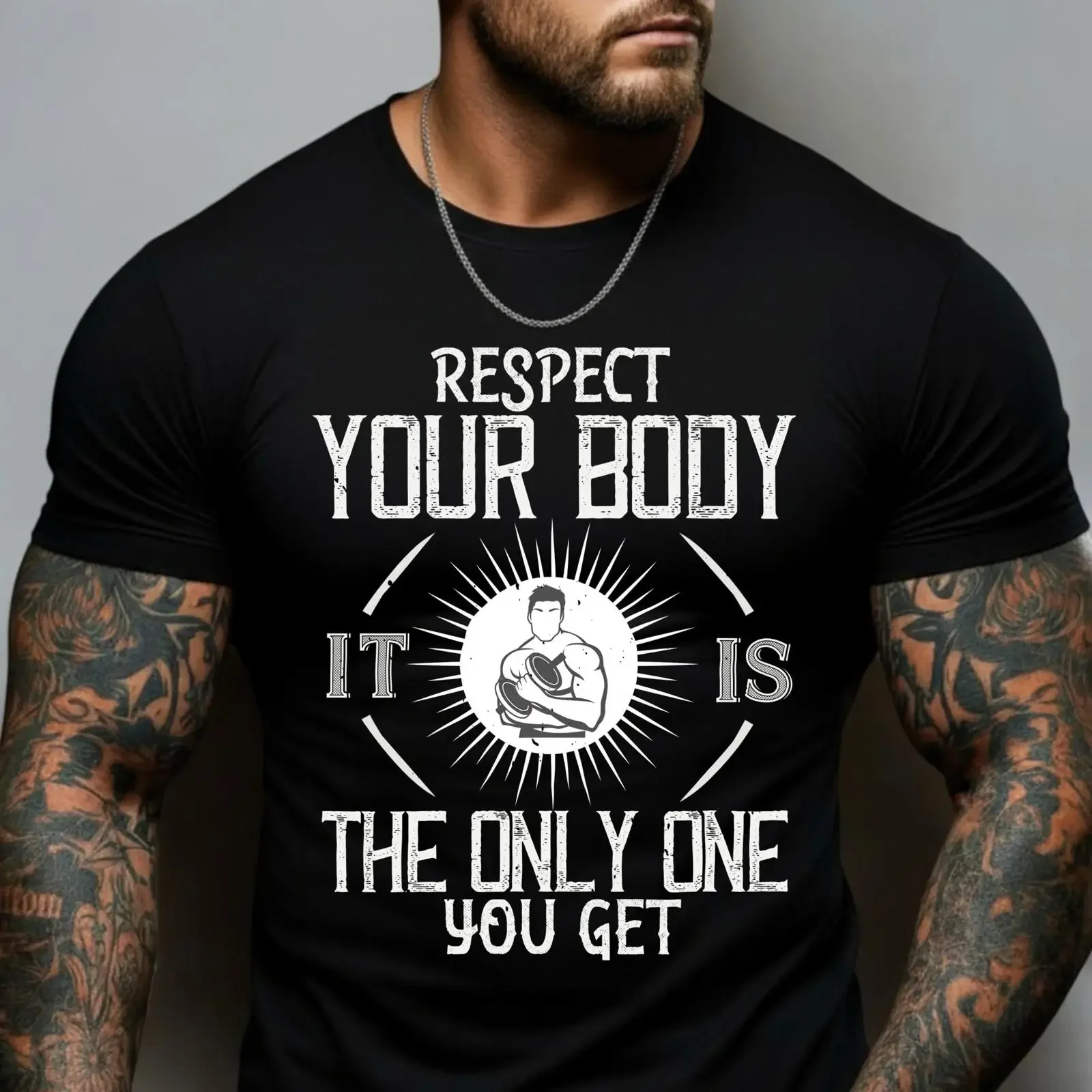 Men's Respect Your Body Motivational Gym T Shirt Bodybuilding Inspirational Workout Athletic Muscle Top Fitness  vintage