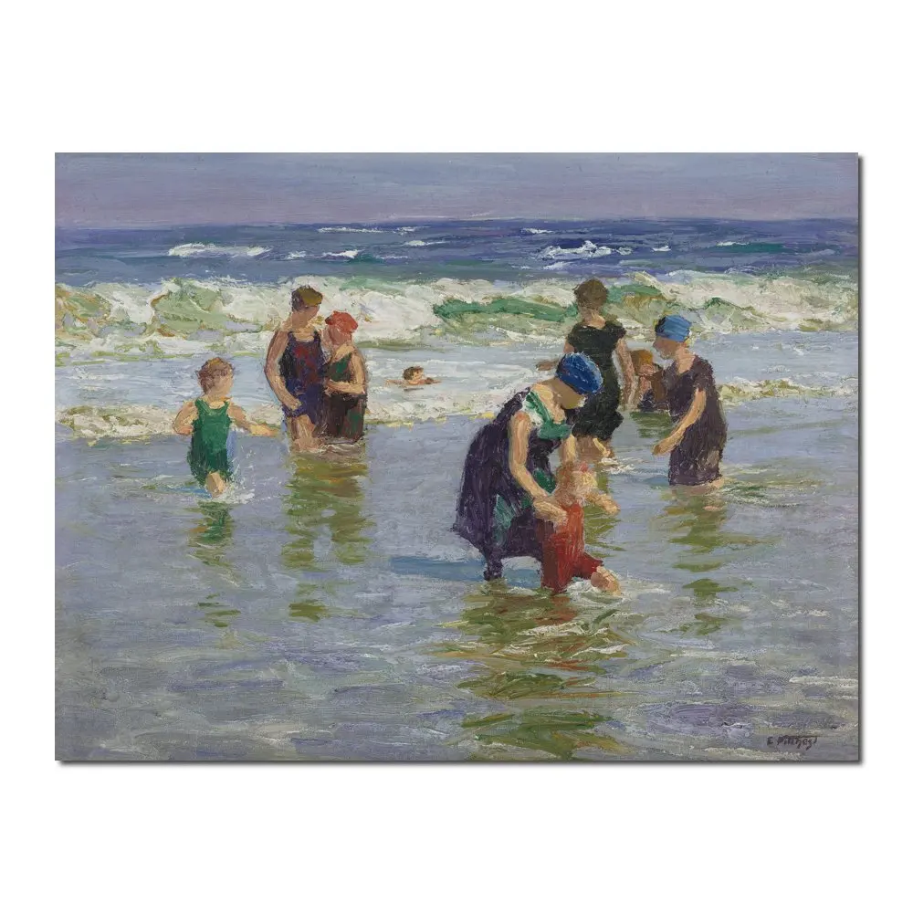 

Beach Scenes Painting Canvas Art Bathers Handmade Edward Henry Potthast Landscape Figure Artwork For Living Room Bathroom Decor