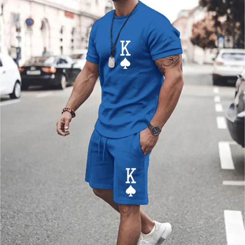 3D printed casual men\'s T-shirt set,sportswear men\'s short sleeved shorts set,men\'s T-shirt set,summer beach shorts set