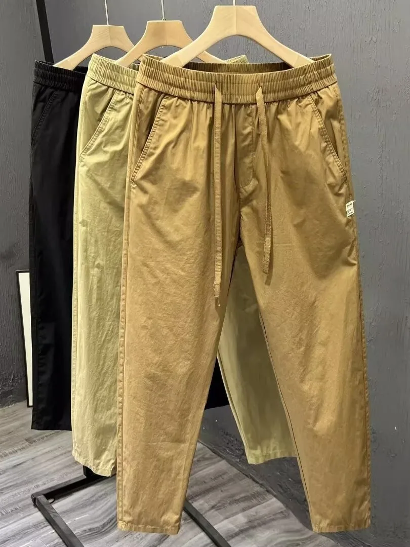 

Summer Ultra-Thin Men's Casual Pants American Loose Straight Leg Elastic Waist Pure Color Workwear Trousers
