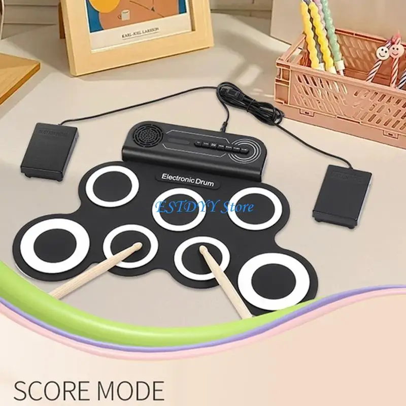 G6DE Rechargeable Electronic Drums Silicone Practice Pad with Speaker Drumsticks