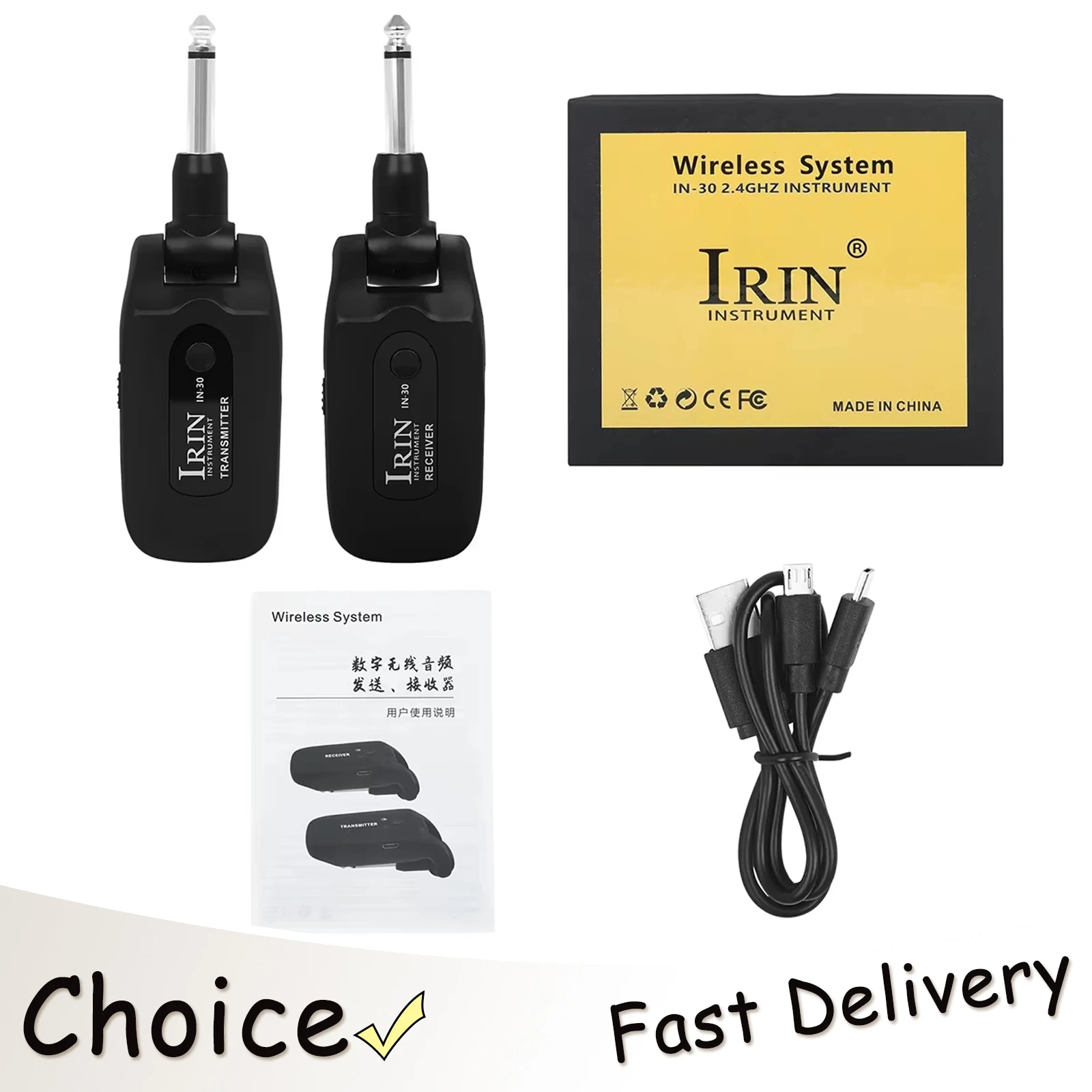 IRIN IN-30 Guitar Transceiver Wireless Transmitter and Receiver for Guitar Audio Wireless Audio 2.4G Audio Transmission Parts