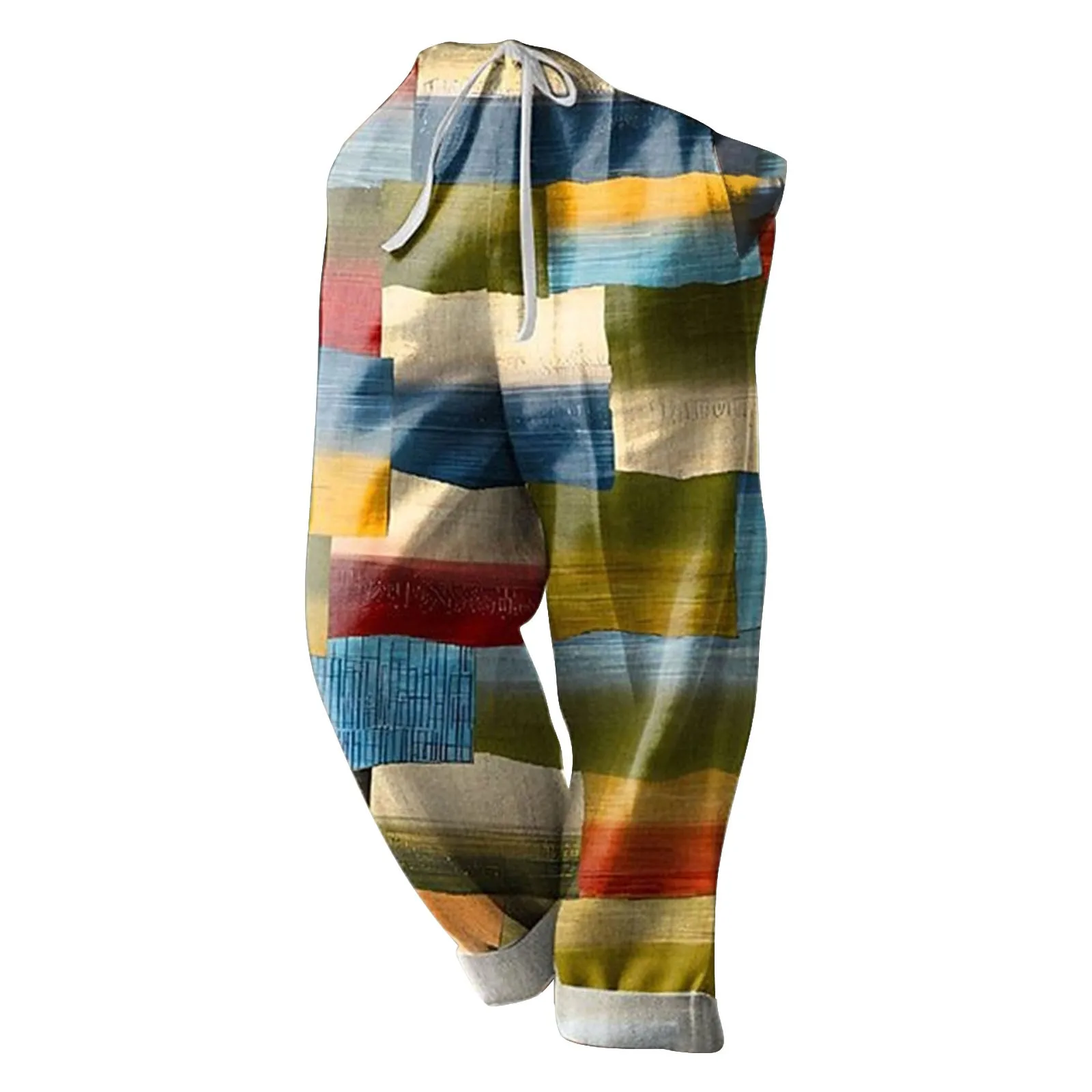 Men's Summer Beach Drawstring Elastic Waist Pattern Color Block Geometric Pattern Breathable Soft Holiday Women Summer Pants