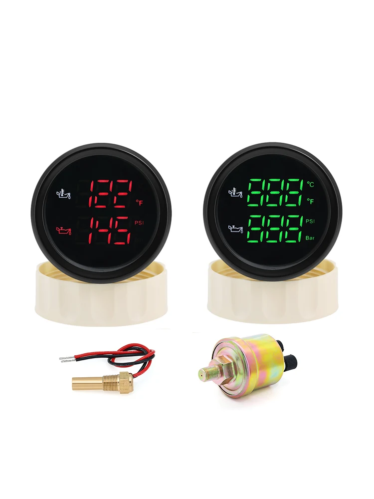 Compteur numérique de température d'huile 2 en 1, 52mm + manomètre d'huile, température 50 ~ 150 Celsius 0-10 Bar, presse à huile avec alarme pour bateau et voiture