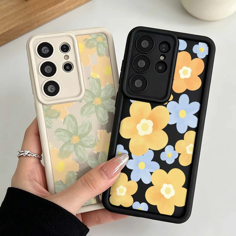 Cartoon Yellow Blue Flowers Silicone Case For Samsung Galaxy S26 S25 S24 S23 S22 S21 S20 Ultra Plus FE Soft Phone Case