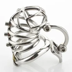 Male Chastity Device Unique Design Penis Ring Stainless Steel Cock Cage With Arc-Shaped Scrotum Massage Stimulate Sex Toys Men