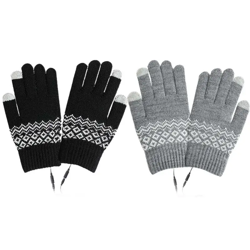 USB Rechargeable Heated Gloves Fast Heating Knitted Touchscreen Gloves Full Finger Winter Mitten Removable Hand Warmers Laptop