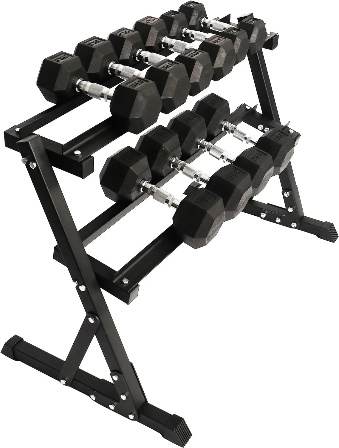 Rubber Coated Hex Dumbbell Weight Set and Storage Rack, Multiple Packages