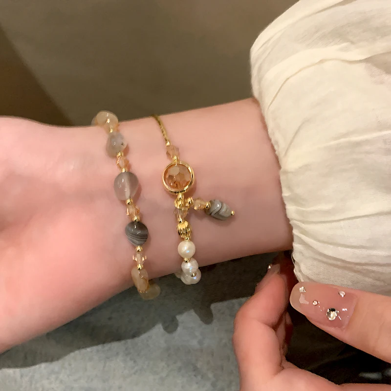 Double Layered Natural Stone Beads Pearl Metal Multi-Element Bracelets For Women's Summer 2025 Sweet Accessory Trend Jewelry
