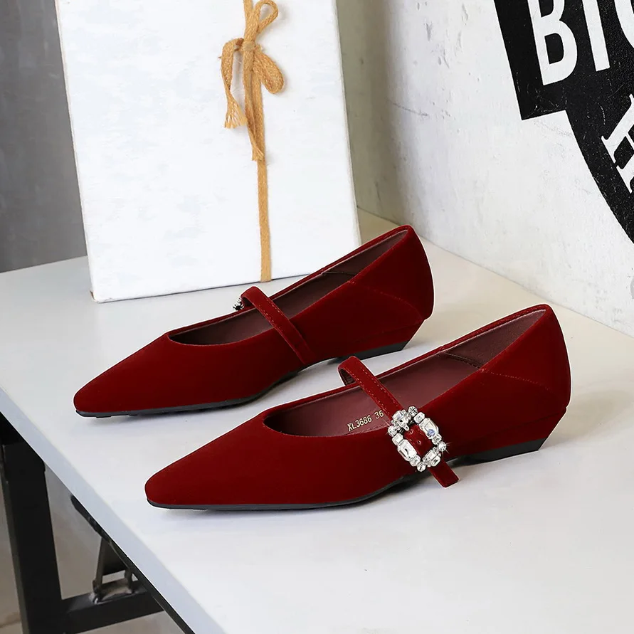 BIGTREE Spring Street Style Pointed Toe Pumps Women Elegant Buckle Strap Wedges Heels Party Ladies Shoes Zapatos Mujer