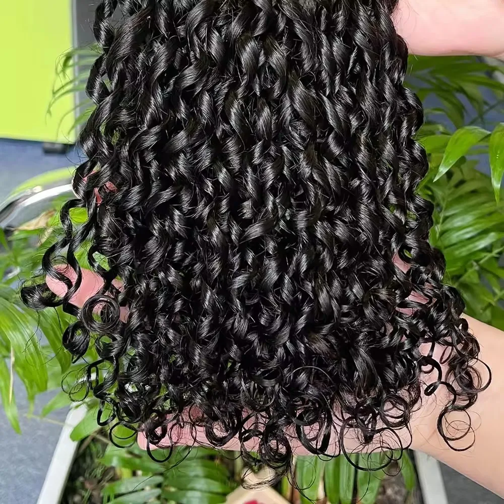 Mdl doppelt gezeichnet 3 remy brasilia nisches menschliches Haar bündel natürliche schwarze Farbe Pixie Curl lockiges Haar weben Schuss