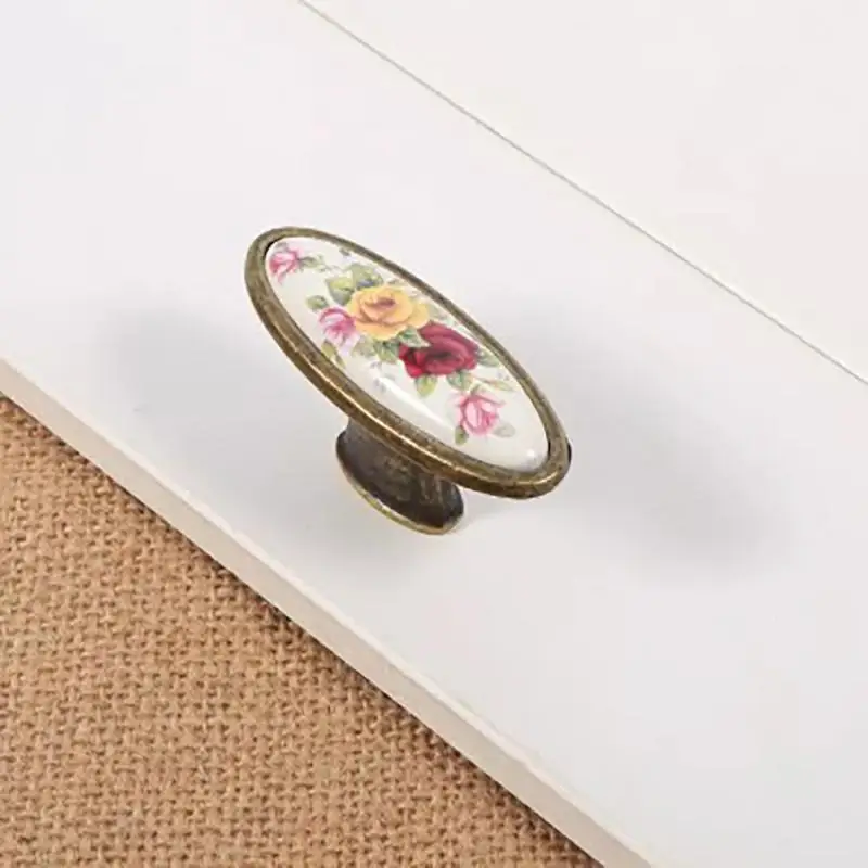 Vintage Flower Ceramic Cabinet Pulls DIY Door Handles Cabinet Cupboard Drawer Closet Knobs Furniture Handle Door Pull Knobs