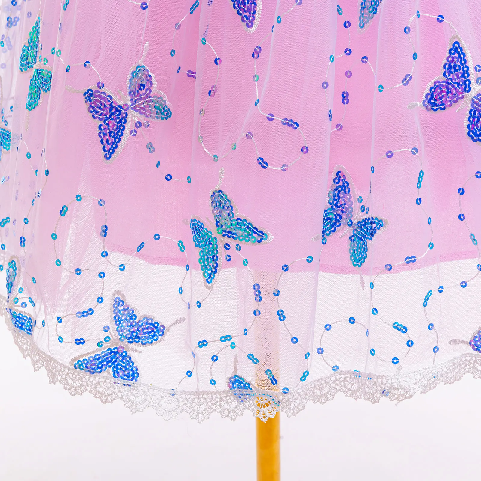 Mädchen Lila Leuchtendes Prinzessinnenkleid Puffärmel Pailletten-Oberteil Schmetterlings-Tüllkleid Kinder Halloween Party Cosplay Rapunzel Kostüm – Detail 7