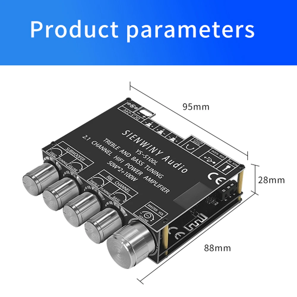 YS-S100L بلوتوث 5.0 2.1 قناة قوة الصوت ستيريو مضخم صوت مجلس 50WX2 + 100 واط ثلاثة أضعاف باس ملاحظة ضبط أمبير APP