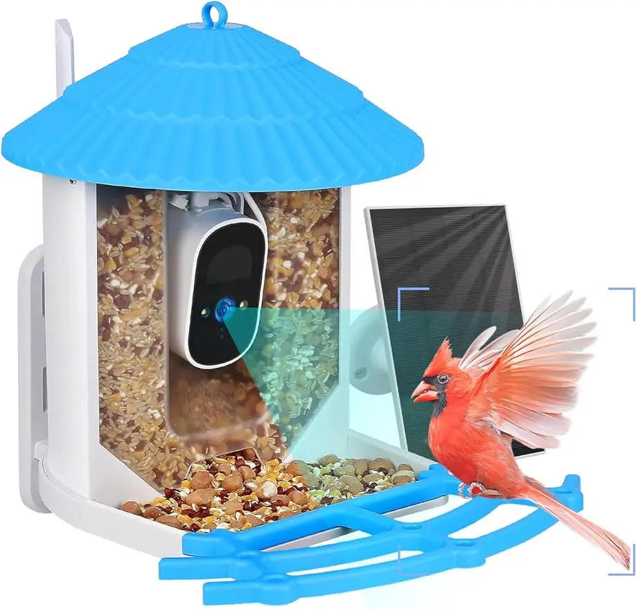 Wireless Outdoor APP Control Smart Bird Feeder with Camera Batteries Solar Powered Color Night Vision AI Identify Bird Species