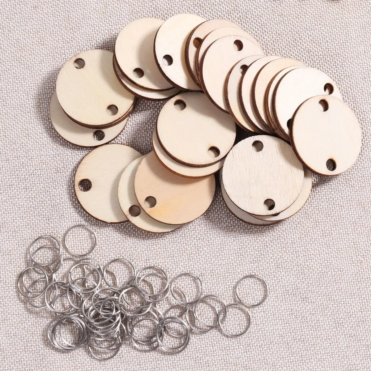 

50pcs Round Wooden Slices With 50 Iron Loops Set For Birthday Reminder Calendar Hanging Plaque Board DIY Wooden Calendar