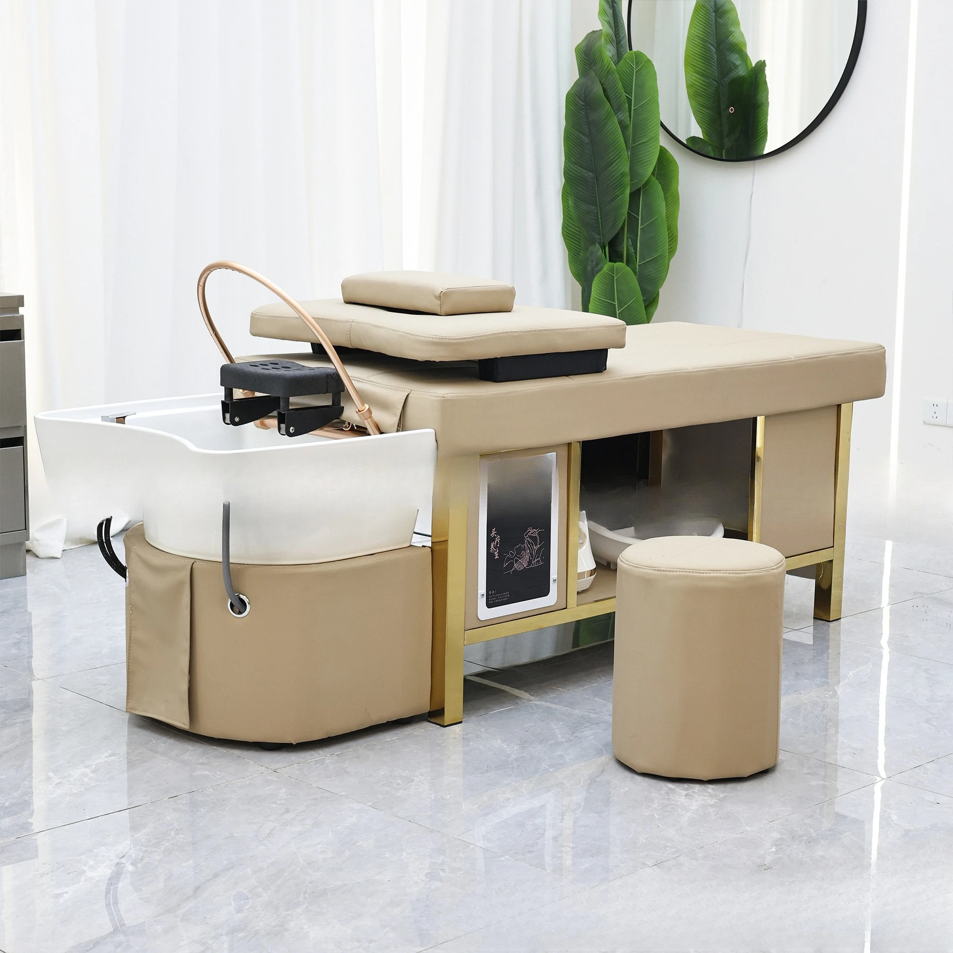 Thai Hair Treatment Shampoo Bed Barber Shop Special Beauty Salon Fumigation Water Circulation Golden Frame
