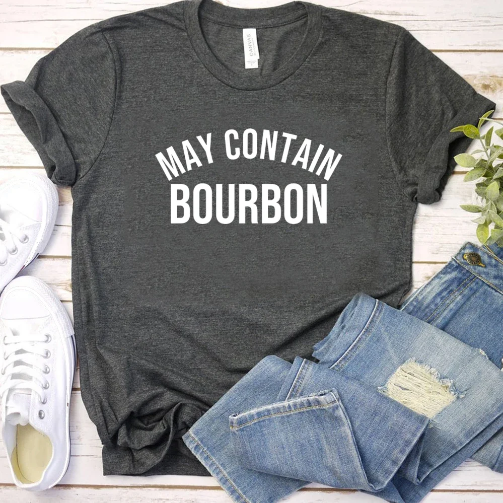 Matching Party T Shirt May Contain Bourbon T Shirt Funny Bourbon Drinker Gift Graphic T-Shirts Tops for Men and Women Casual Tee