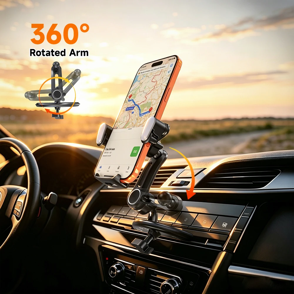 LRBH CD-Slot-Autohalterung für Smartphones – 360° verstellbar ° Drehbares Design mit verlängertem Metallarm und universeller Clip-Basis – Detail 5