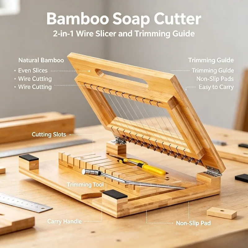 Bamboo Handmade Soap Slicer Dual Purpose Toast Cutter Natural Wooden DIY Household Kitchen Uniform Cutting Gadget