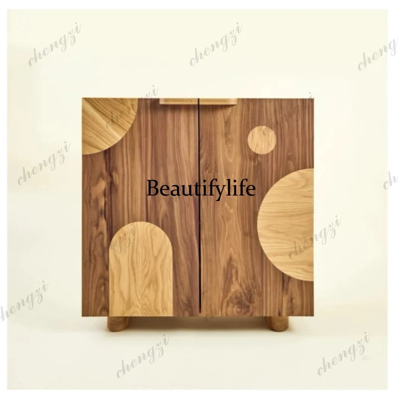 Designer creative solid wood antique cabinet geometric log color cabinet side cabinet