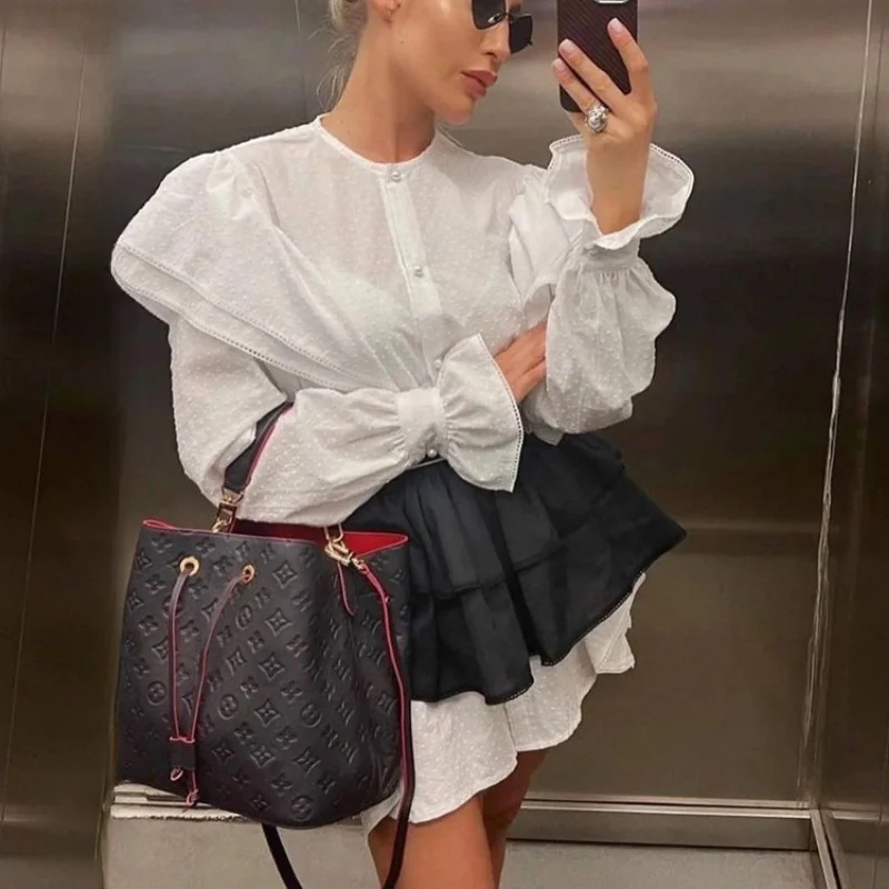 TARUXY Ruffled Flare Sleeve Shirt Dress For Women With High Waisted Shorts Contrast Color Patchwork Mini Party Dress Autumn New