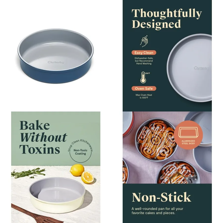 

Non-Stick Ceramic - Naturally Slick Ceramic Coatg - Non-Toxic, PTFE PFOA Free - Perfect for Birthday Cakes, Tartes, More