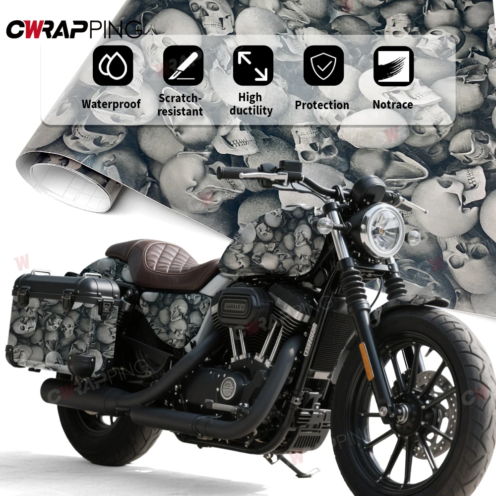 Envoltura de vinilo para bicicleta, película para coche que cubre motocicleta, vehículo todoterreno, Graffiti, monopatín fantasma, motocicletas, calavera, pegatina de Halloween