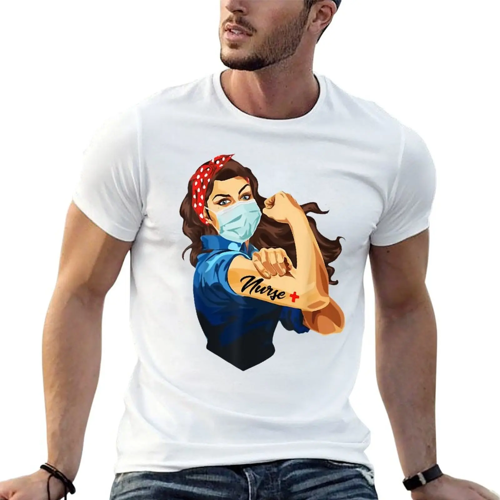 

Strong nurse rosie riveter T-Shirt t shirts for man pack cotton black cotton t-shirt plain for man package T-Shirt