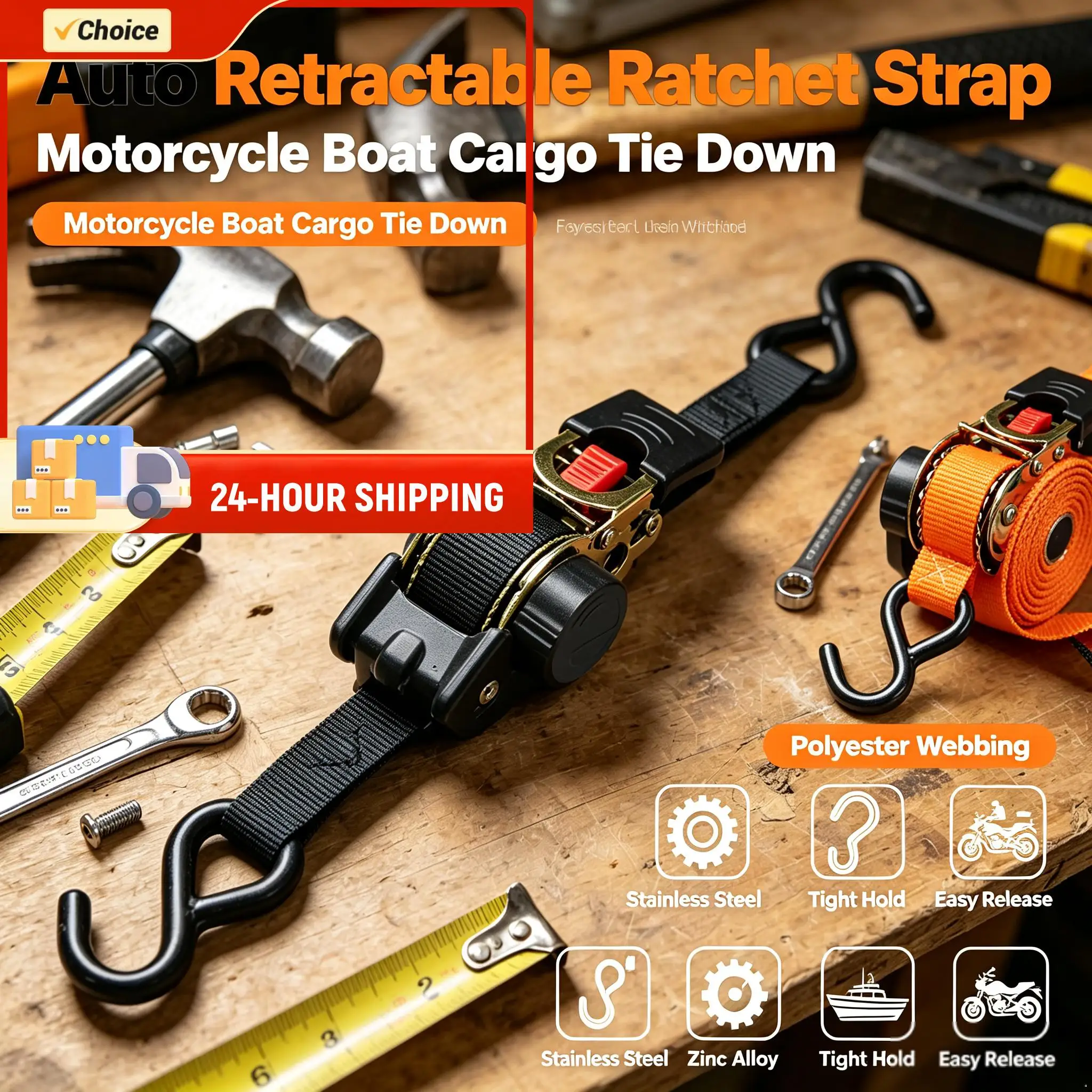 Motorcycle Tie Down Straps 1inch X 7FT Automatic Ratchet Straps with Auto-Lock Double S Hooks for Motorcycle Cargo Truck Trailer