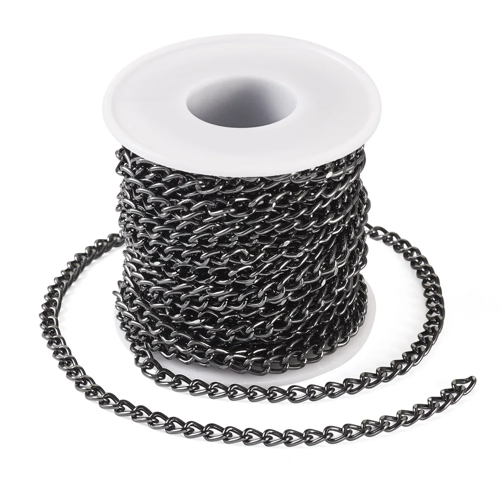 PandaHall 1Roll Aluminium Twisted Curb Chain Unwelded Link Chain For DIY Necklace Bracelets Jewelry Finding Material