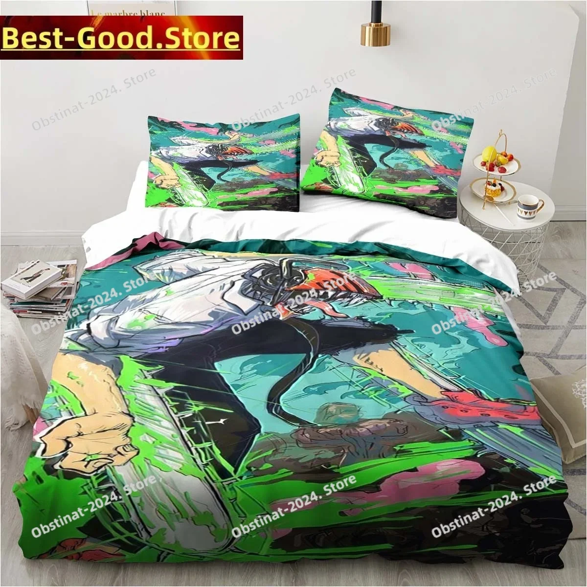 

Chainsaw Man Lovely Anime Bedding Set Printed single Comforter Quilt Bed Cover Duvet Cover Pillow Case 3 Pieces Kids Adult Size