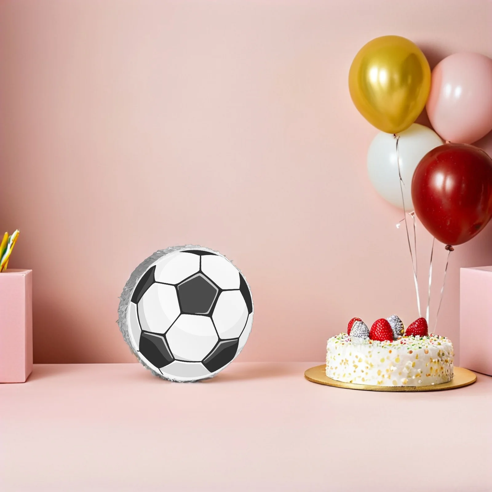 

1 Set Football Shaped Pinata With Hanging Loop Stick Durable Cardboard Soccer Ball Decor For Kids Birthday Party Games Sports