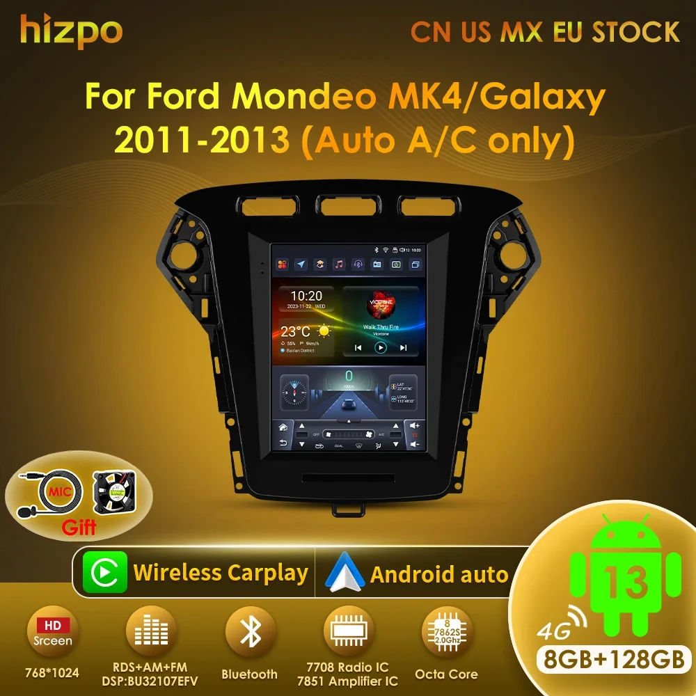 Hizpo 9,7" Android Autoradio für Ford Mondeo Mk4 Galaxy A/C 2011-2013 für Tesla Style Multimedia Video Player 2Din GPS Carplay