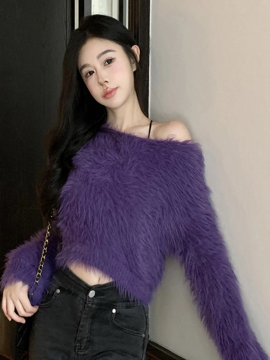 Spicy Girl Pure Desire Sexy oulder Bared One oulder Long Sve Top Lazy Loose Slimming ort Length Camere Sweater