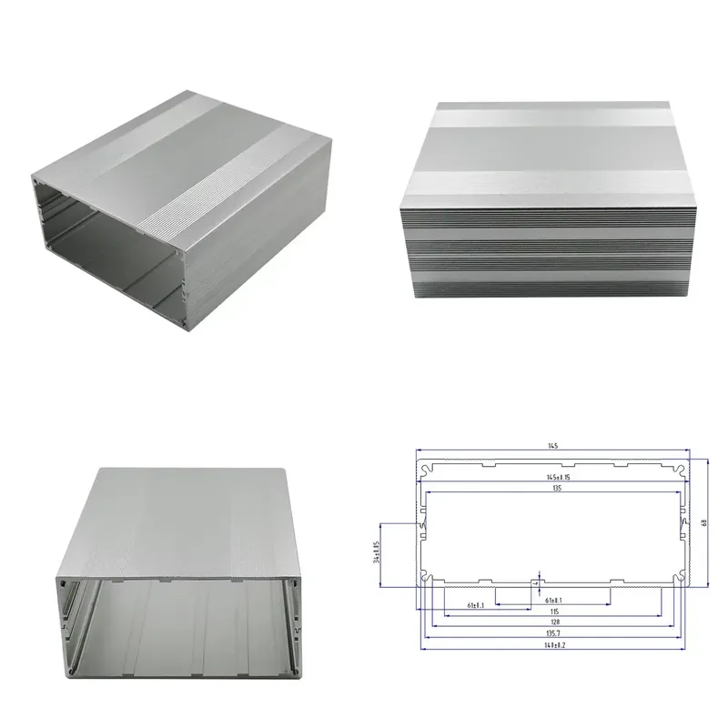 Standard Extruded Aluminum Alloy 6000 Series Housing CNC Custom Drilled Electronic Enclosure 1 Percent Tolerance Anodized