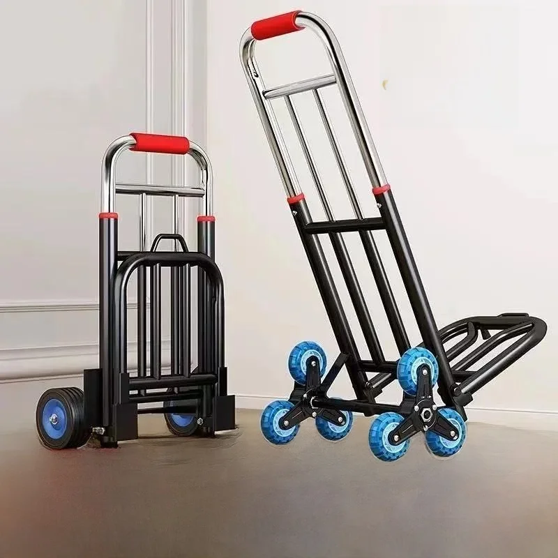 ポータブルショッピングカート小型トロリーハンドプッシュステンレス鋼耐荷重荷物ボックス野菜購入プルロッド車移動用