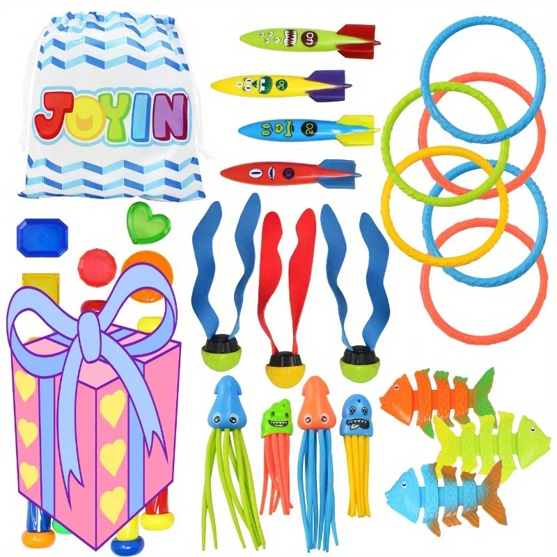 

Набор игрушек для дайвинга Joyfy, 30 шт., для детей, большой комплект с сумкой для хранения, игры для бассейна, летние водные игрушки-рыбки, разнообразные товары для вечеринок