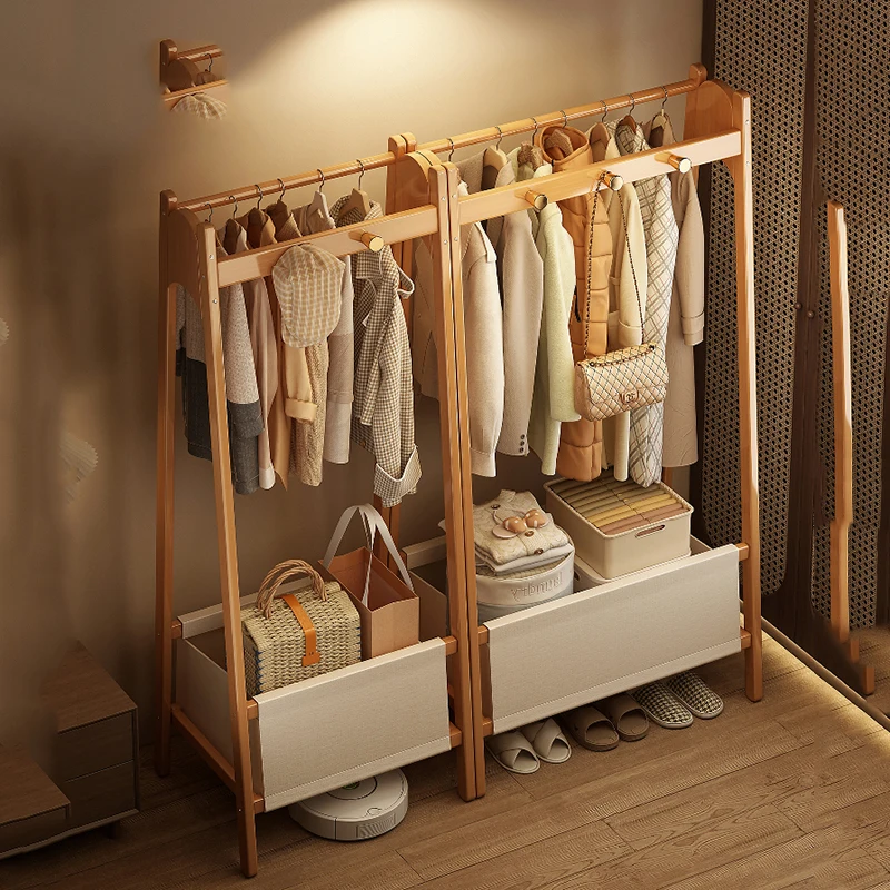 Wooden Clothes Coat Racks Organizer Minimalist Living Room Headboards Coat Racks Floor Bag Hanger
