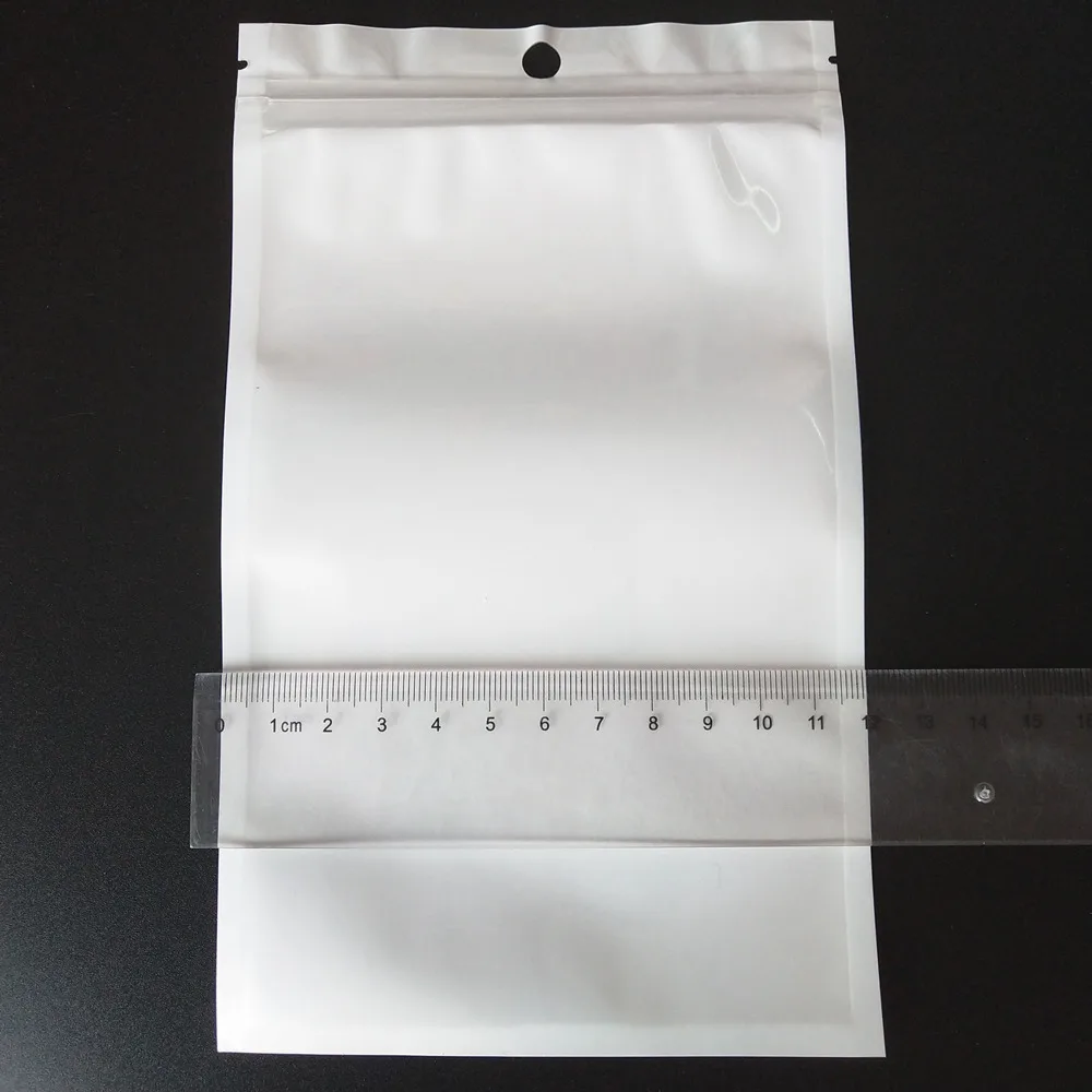 50pcs White Zipper Bag Self-Seal Plastic Retail Packaging Clear Pack Poly Opp Bag Ziplock Storage Bags With Hang Hole