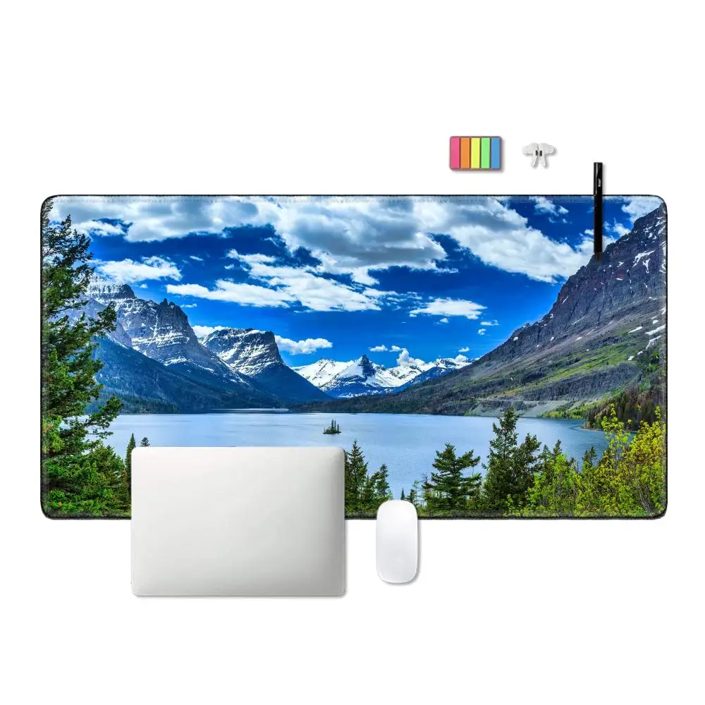 Tapete de escritorio de montaña, parque nacional de glaciar, alfombrilla de ratón con paisaje, decoración de escritorio, alfombrilla de ratón occidental, alfombrilla de oficina estética, alfombrilla para teclado