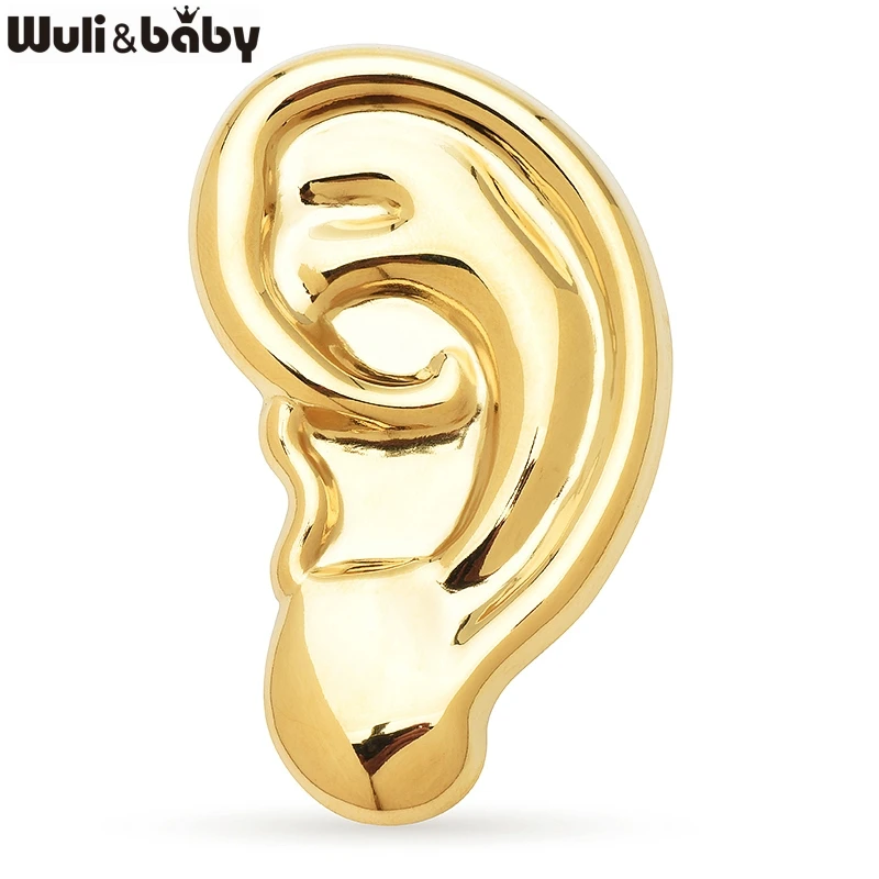 Wuli&baby Stainless Steel Ear Brooches Pins For Women Unisex 2-color Ears Listening Design Party Office Brooch Gifts