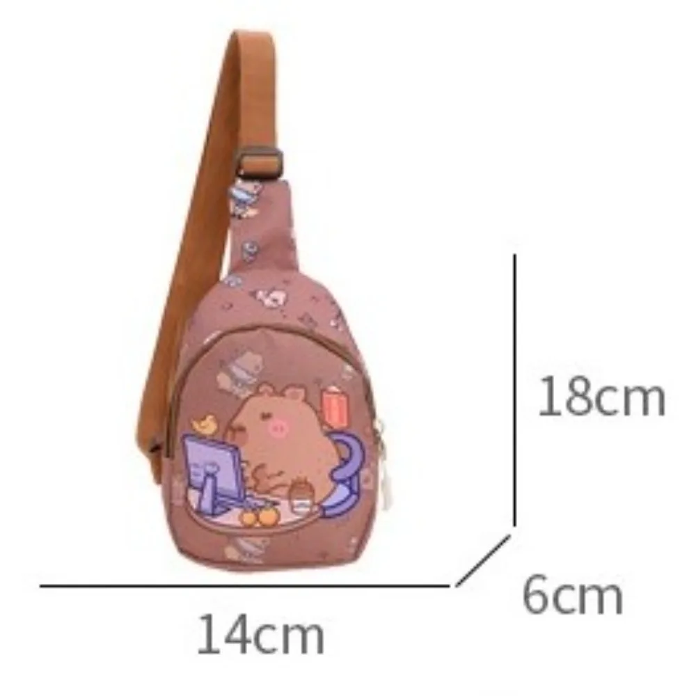 Fashion Cute Capybara Crossbody Bag Zipper Nylon Shoulder Bag Print Pattern Multi-functional Chest Bag for Kindergarten Children