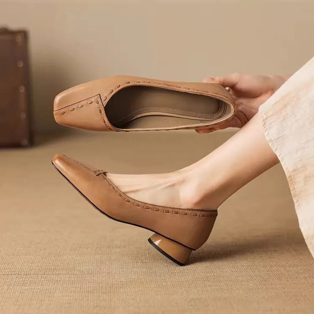 

Women High Heels Shoes Retro Chunky Loafers Shoes Summer Woman 2026 Casual Walking Leather Shoes Shallow Pumps Mujer De Zapatos