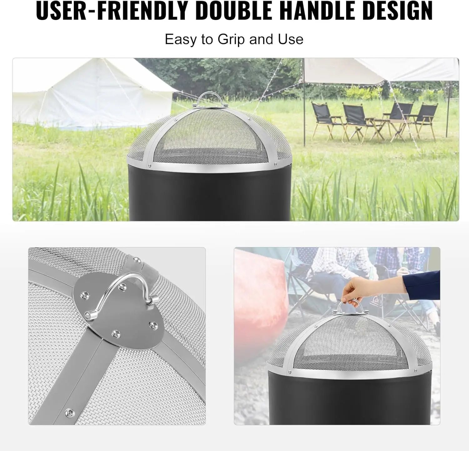 شاشة Fire Pit Spark مستديرة 20 بوصة، غطاء معدني من الفولاذ عالي التحمل، غطاء Firepit خارجي، أغطية شاشة علوية سهلة الفتح Ro #4