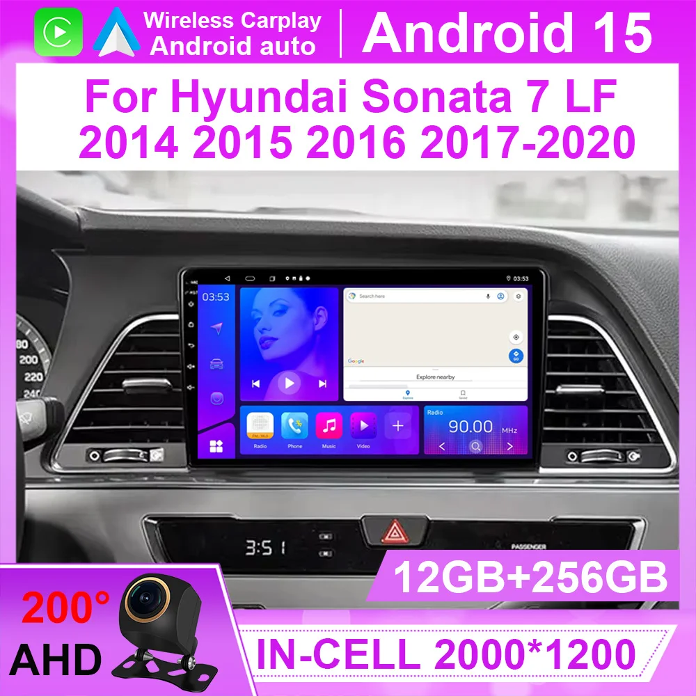 Android 15 Carplay Auto Car Radio For Hyundai Sonata 7 LF 2017 2018 2019 GPS Multimedia Player Stereo 360 Camera 4G+WiFi BT DSP